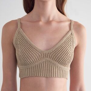 Cult Gaia Rosie neutral beige ribbed knit top size XS 100% cotton.